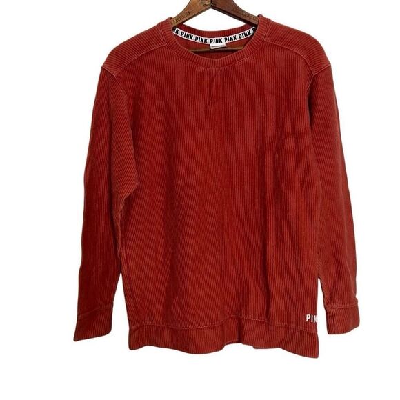 Victoria's Secret PINK Ribbed Washed Campus Oversized Crew Neck Pullover Rust XS - Picture 1 of 8